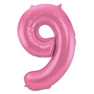 Folat Folieballon Cijfer 9 - Roze Metallic Mat - 86 cm