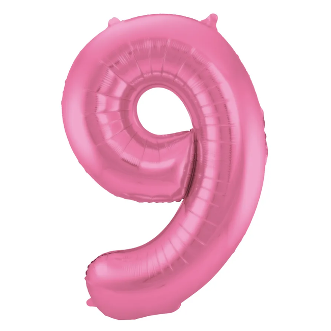 Folieballon Cijfer 9 - Roze Metallic Mat - 86 cm