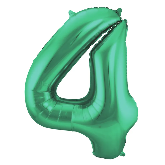 Folieballon Cijfer 4 - Groen Metallic Mat - 86cm