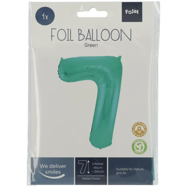 Folieballon Cijfer 7 - Groen Metallic Mat - 86cm