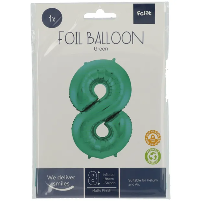 Folieballon Cijfer 8 - Groen Metallic Mat - 86cm