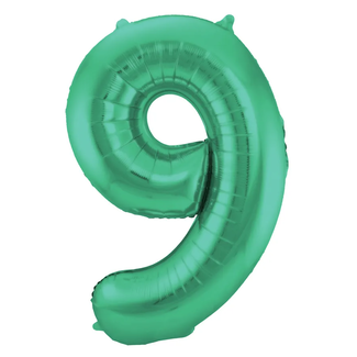 Folat Folieballon Cijfer 9 - Groen Metallic Mat - 86cm