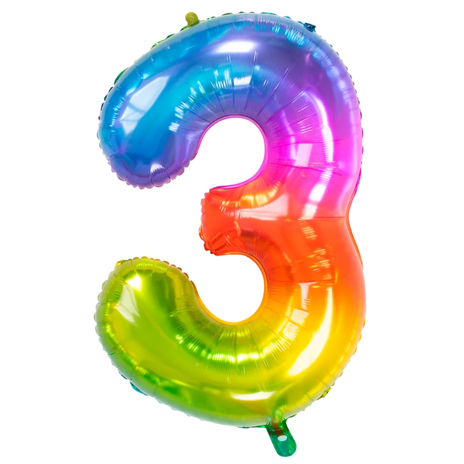 Folieballon Cijfer 3 Yummy Gummy Rainbow - 81 cm