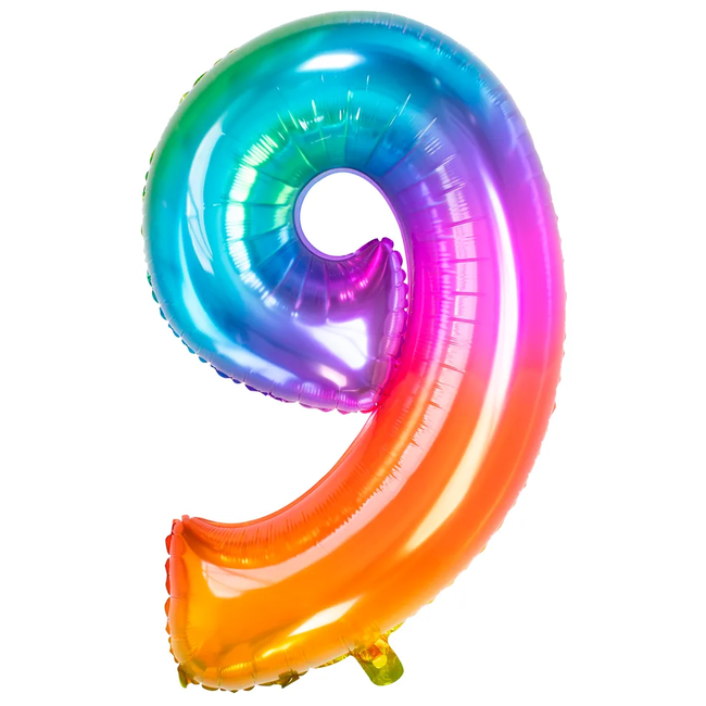 Folieballon Cijfer 9 Yummy Gummy Rainbow - 81 cm