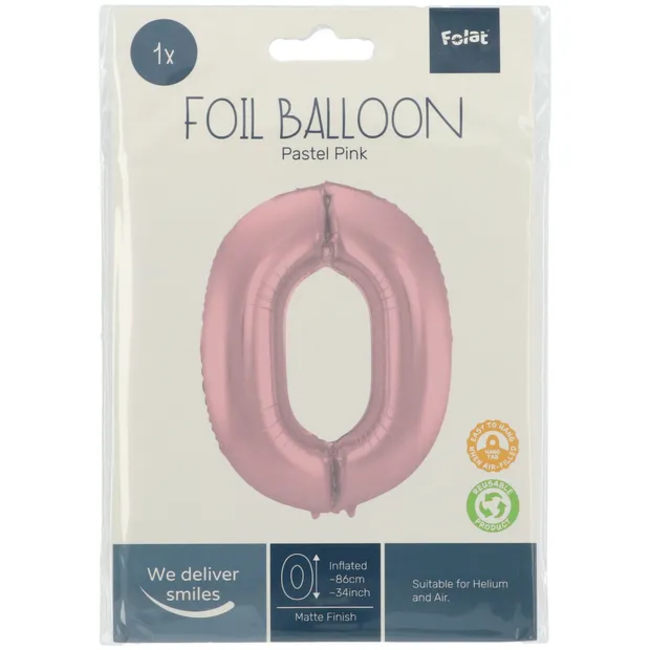 Folieballon Cijfer 0 Pastel Roze Metallic Mat - 86 cm