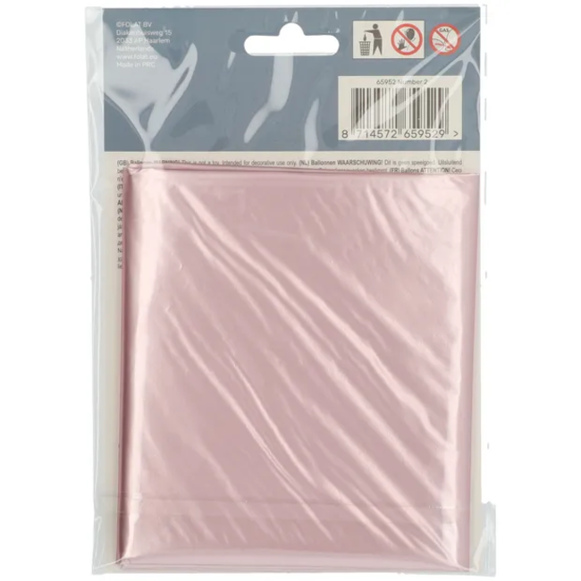 Folieballon Cijfer 2 Pastel Roze Metallic Mat - 86 cm
