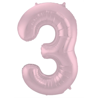 Folat Folieballon Cijfer 3 Pastel Roze Metallic Mat - 86 cm