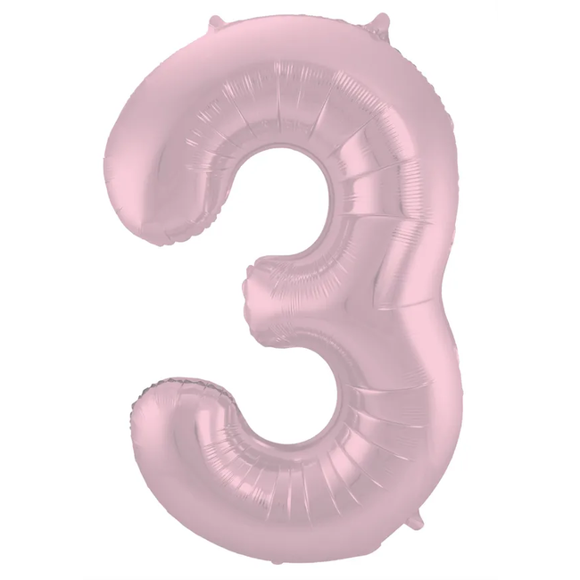 Folieballon Cijfer 3 Pastel Roze Metallic Mat - 86 cm