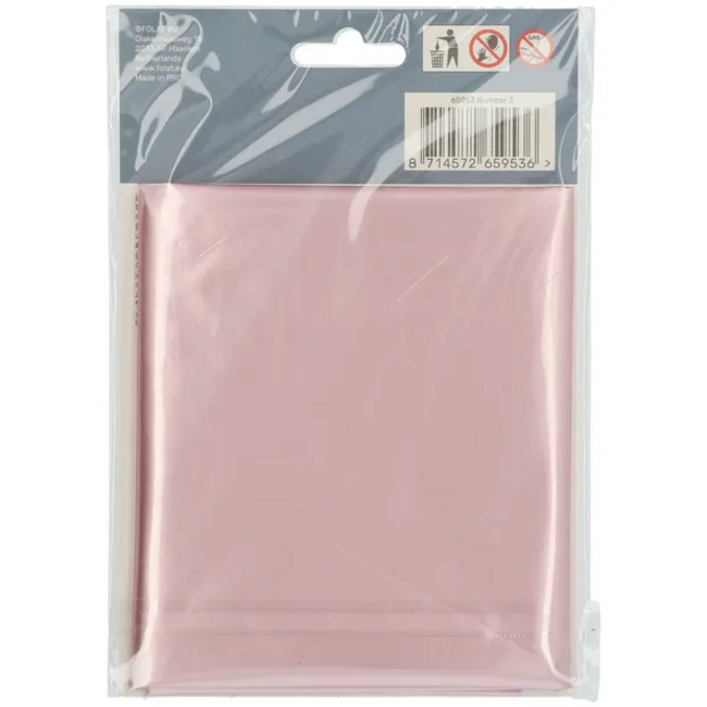 Folieballon Cijfer 3 Pastel Roze Metallic Mat - 86 cm