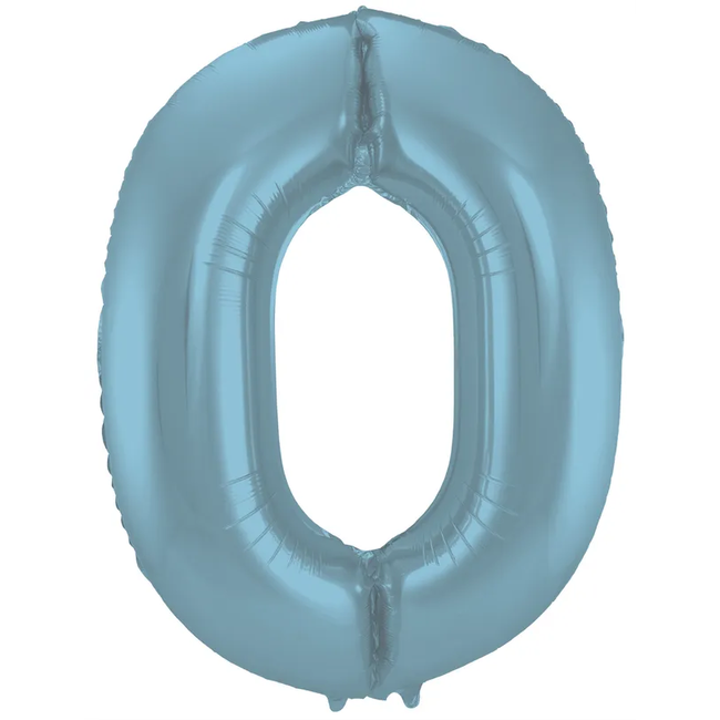 Folieballon Cijfer 0 Pastel Blauw Metallic Mat - 86 cm