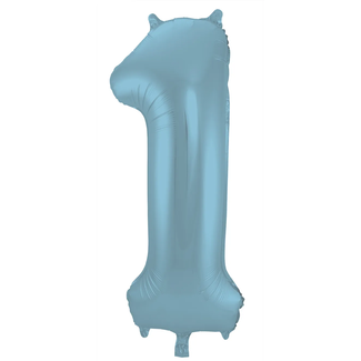 Folat Folieballon Cijfer 1 Pastel Blauw Metallic Mat - 86 cm