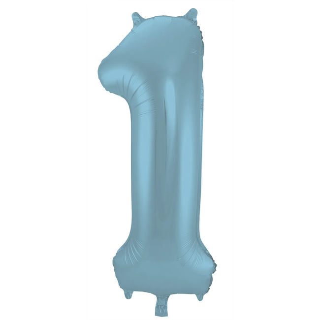 Folieballon Cijfer 1 Pastel Blauw Metallic Mat - 86 cm