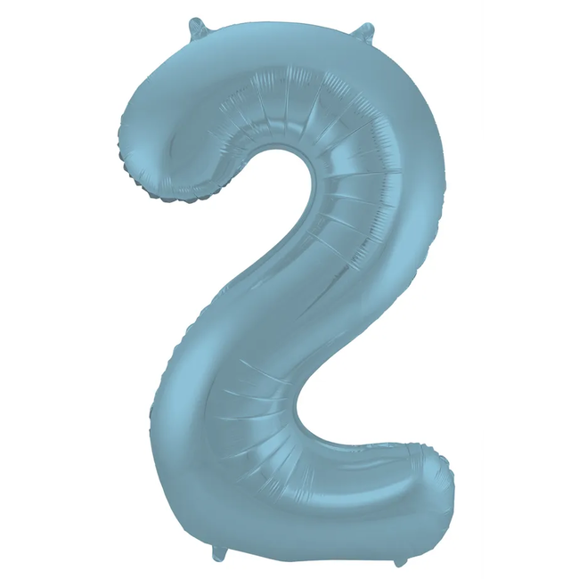 Folieballon Cijfer 2 Pastel Blauw Metallic Mat - 86 cm