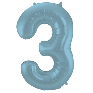 Folat Folieballon Cijfer 3 Pastel Blauw Metallic Mat - 86 cm