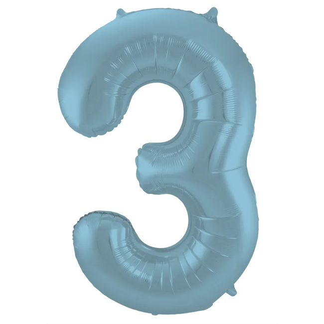 Folieballon Cijfer 3 Pastel Blauw Metallic Mat - 86 cm