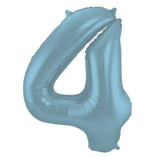 Folat Folieballon Cijfer 4 Pastel Blauw Metallic Mat - 86 cm