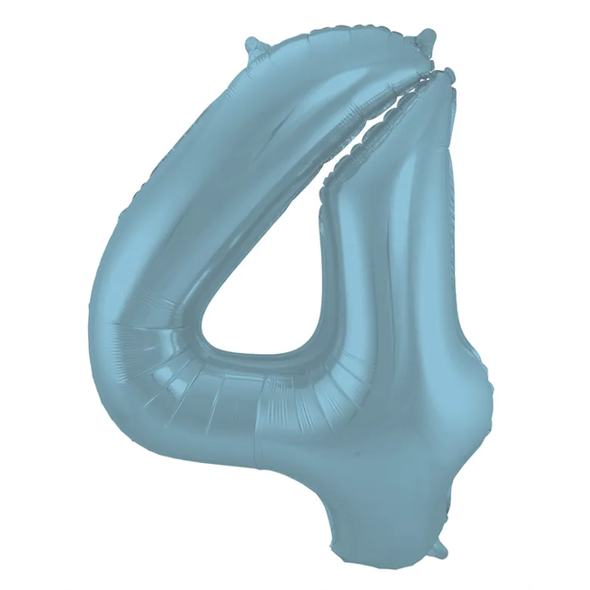 Folieballon Cijfer 4 Pastel Blauw Metallic Mat - 86 cm