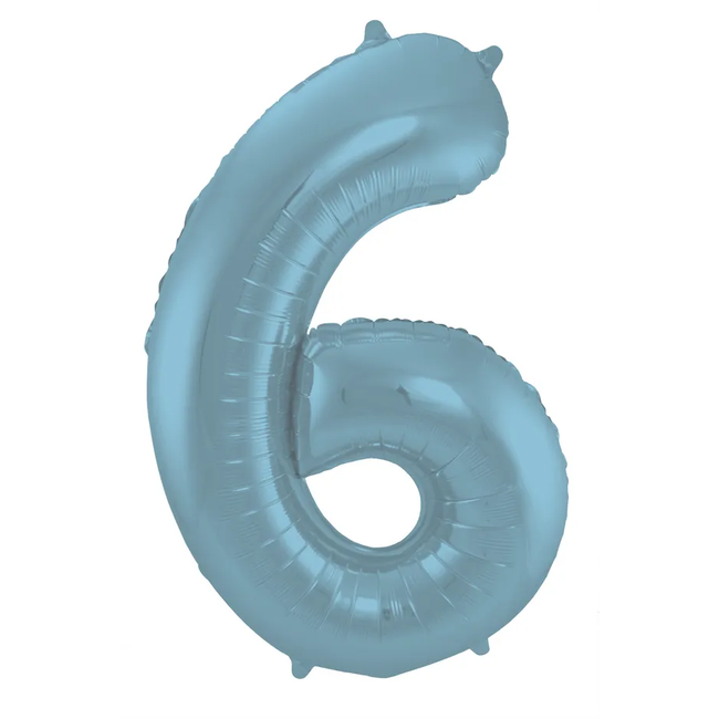 Folieballon Cijfer 6 Pastel Blauw Metallic Mat - 86 cm