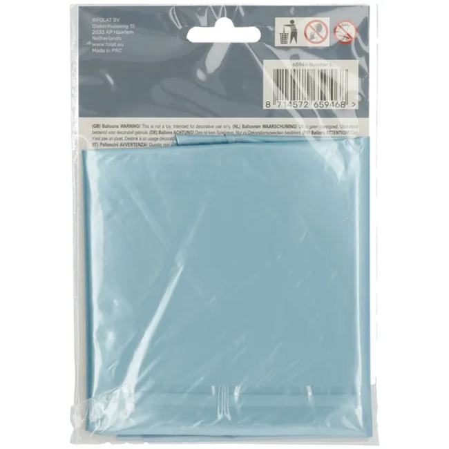Folieballon Cijfer 6 Pastel Blauw Metallic Mat - 86 cm