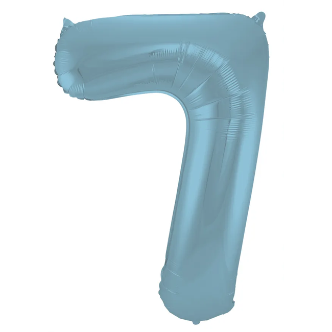 Folieballon Cijfer 7 Pastel Blauw Metallic Mat - 86 cm