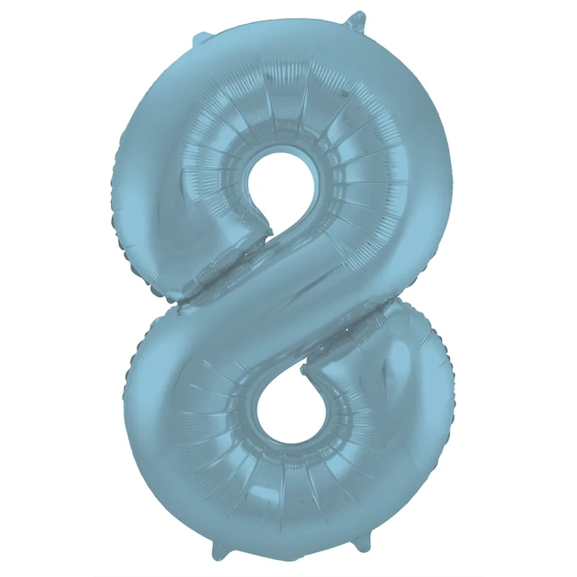 Folieballon Cijfer 8 Pastel Blauw Metallic Mat - 86 cm