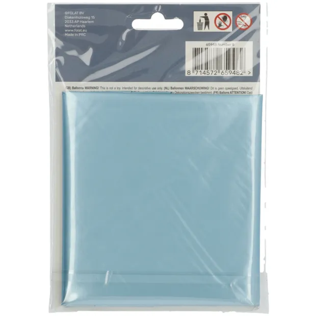 Folieballon Cijfer 8 Pastel Blauw Metallic Mat - 86 cm