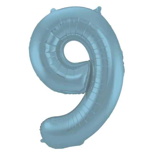 Folieballon Cijfer 9 Pastel Blauw Metallic Mat - 86 cm
