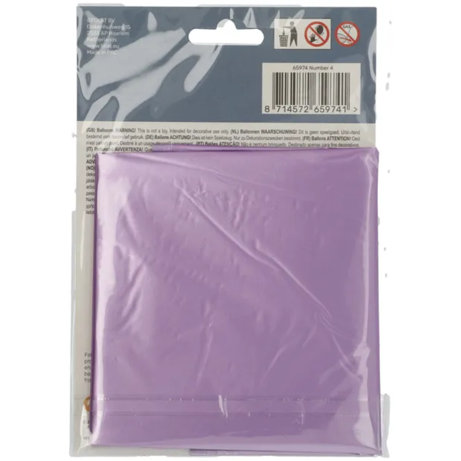 Folieballon Cijfer 4 Paars Metallic Mat - 86 cm