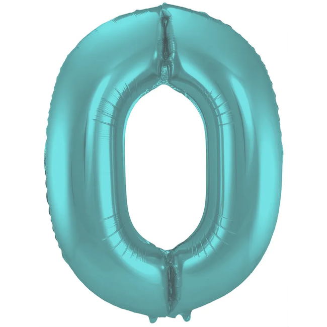 Folieballon Cijfer 0 Pastel Aqua Metallic Mat - 86 cm