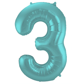 Folat Folieballon Cijfer 3 Pastel Aqua Metallic Mat - 86 cm