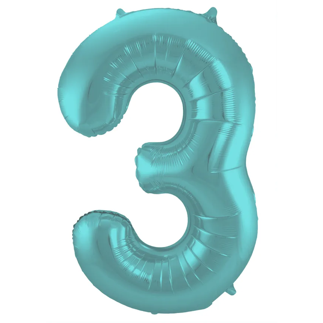 Folieballon Cijfer 3 Pastel Aqua Metallic Mat - 86 cm