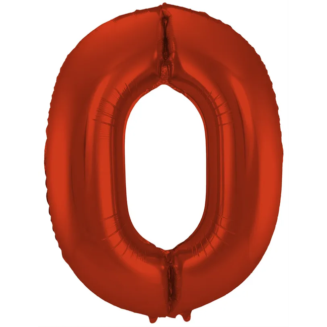 Folieballon Cijfer 0 Rood Metallic Mat - 86 cm