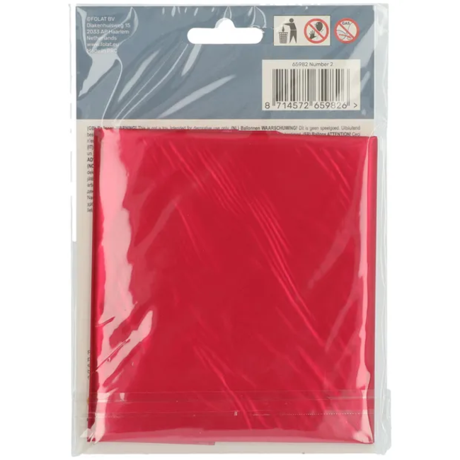 Folieballon Cijfer 2 Rood Metallic Mat - 86 cm