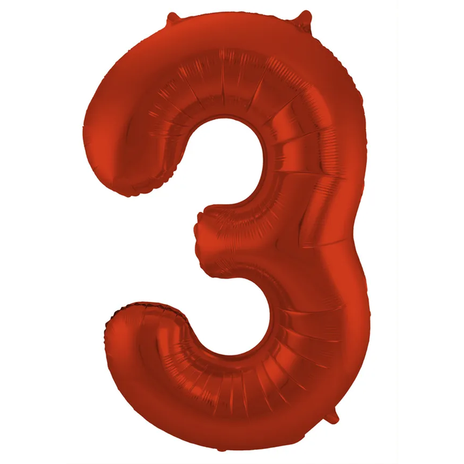 Folieballon Cijfer 3 Rood Metallic Mat - 86 cm