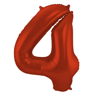 Folat Folieballon Cijfer 4 Rood Metallic Mat - 86 cm