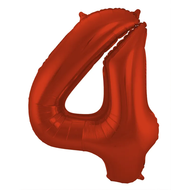 Folieballon Cijfer 4 Rood Metallic Mat - 86 cm