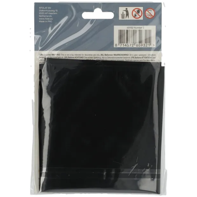 Folieballon Cijfer 2 Zwart Metallic Mat - 86 cm