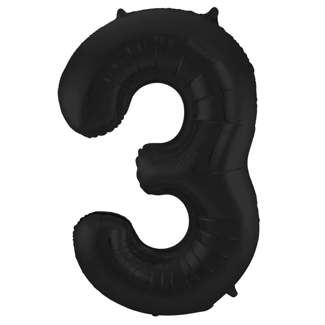Folieballon Cijfer 3 Zwart Metallic Mat - 86 cm