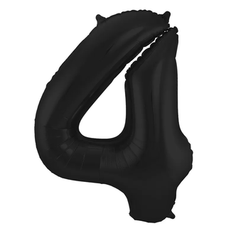 Folat Folieballon Cijfer 4 Zwart Metallic Mat - 86 cm
