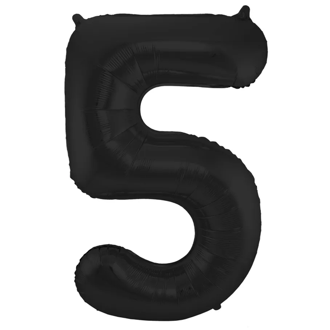 Folieballon Cijfer 5 Zwart Metallic Mat - 86 cm