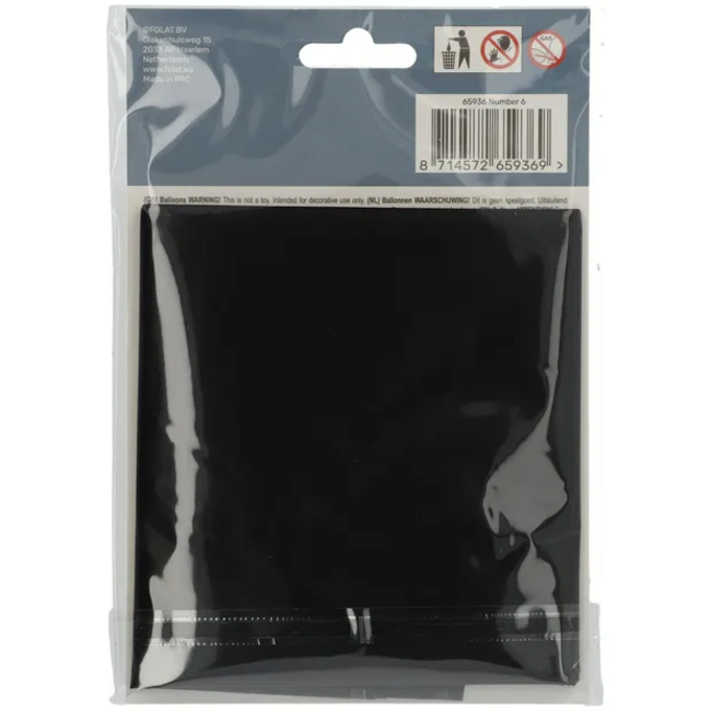 Folieballon Cijfer 6 Zwart Metallic Mat - 86 cm