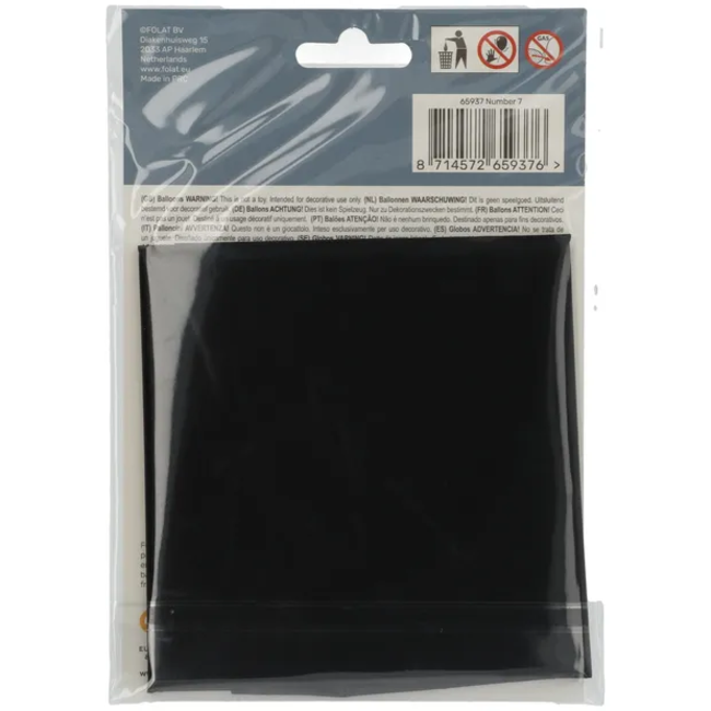 Folieballon Cijfer 7 Zwart Metallic Mat - 86 cm