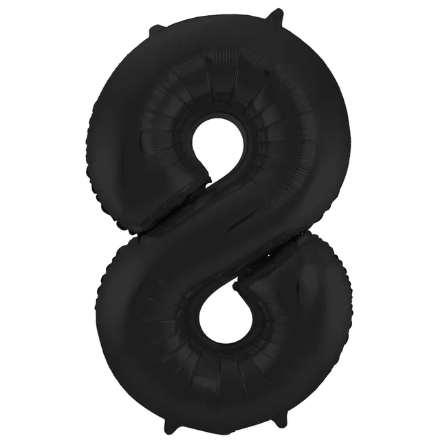Folieballon Cijfer 8 Zwart Metallic Mat - 86 cm