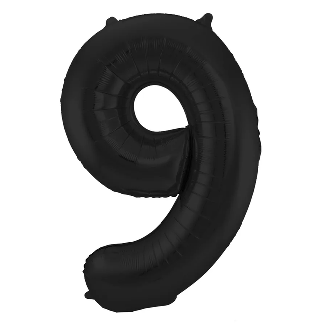 Folieballon Cijfer 9 Zwart Metallic Mat - 86 cm
