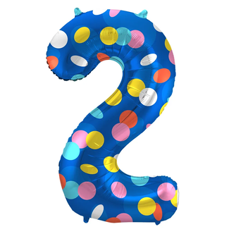Folat Folieballon Cijfer 2 Colorful Dots - 86 cm