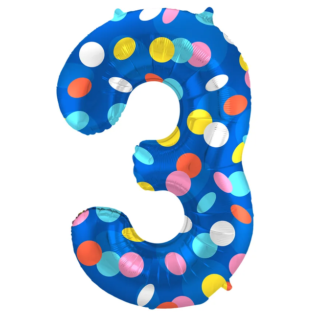 Folieballon Cijfer 3 Colorful Dots - 86 cm