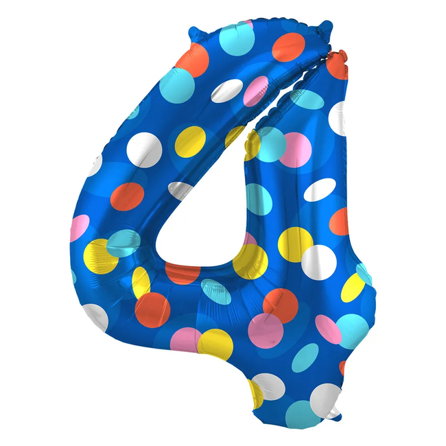 Folieballon Cijfer 4 Colorful Dots - 86 cm