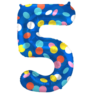 Folat Folieballon Cijfer 5 Colorful Dots - 86 cm
