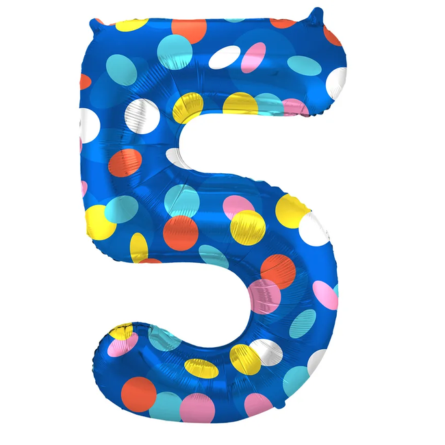 Folieballon Cijfer 5 Colorful Dots - 86 cm