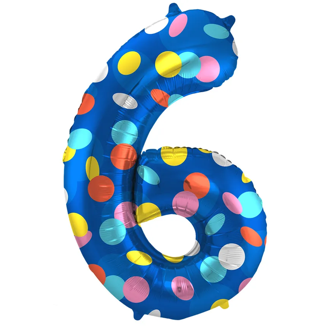 Folieballon Cijfer 6 Colorful Dots - 86 cm